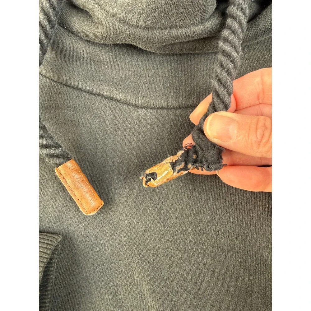 Naketano‎ Large Hoodie Cowl Neck Navy Cotton Blend Faux Leather Patch